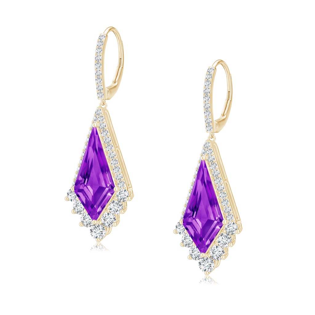 14x7mm AAAA Kite-Shaped Step-Cut Amethyst Leverback Earrings in Yellow Gold