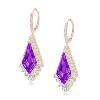 15x8mm AAAA Kite-Shaped Step-Cut Amethyst Leverback Earrings in Rose Gold