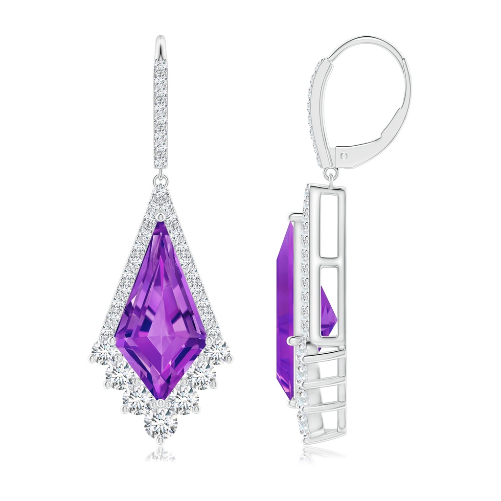 15x8mm AAAA Kite-Shaped Step-Cut Amethyst Leverback Earrings in White Gold Side 1