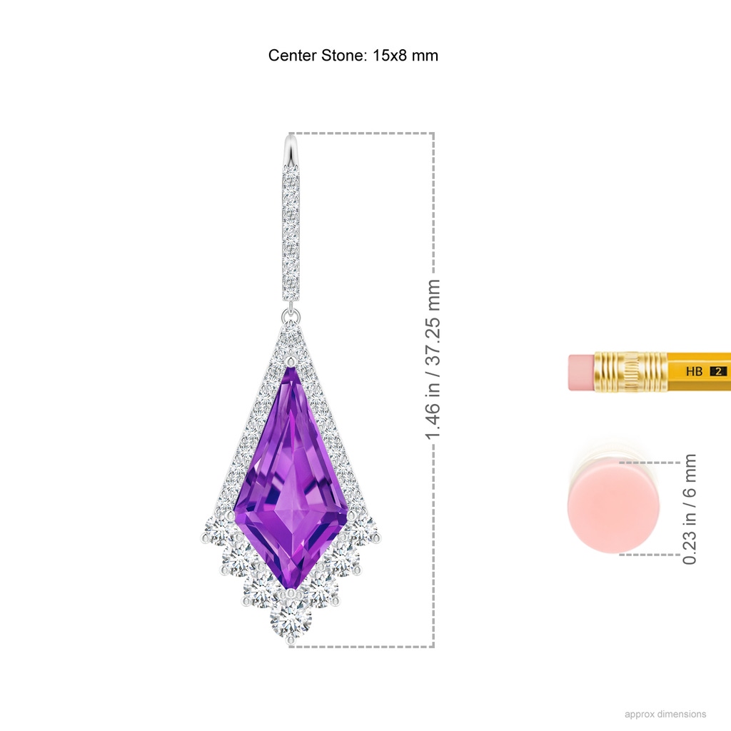 15x8mm AAAA Kite-Shaped Step-Cut Amethyst Leverback Earrings in White Gold Ruler