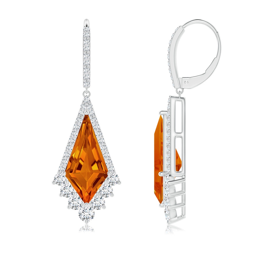 14x7mm AAAA Kite-Shaped Step-Cut Citrine Leverback Earrings in White Gold side 1