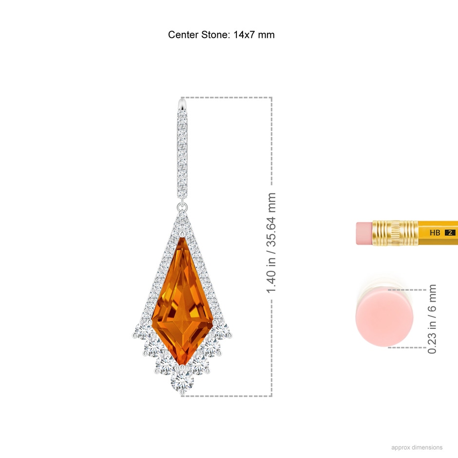 14x7mm AAAA Kite-Shaped Step-Cut Citrine Leverback Earrings in White Gold ruler