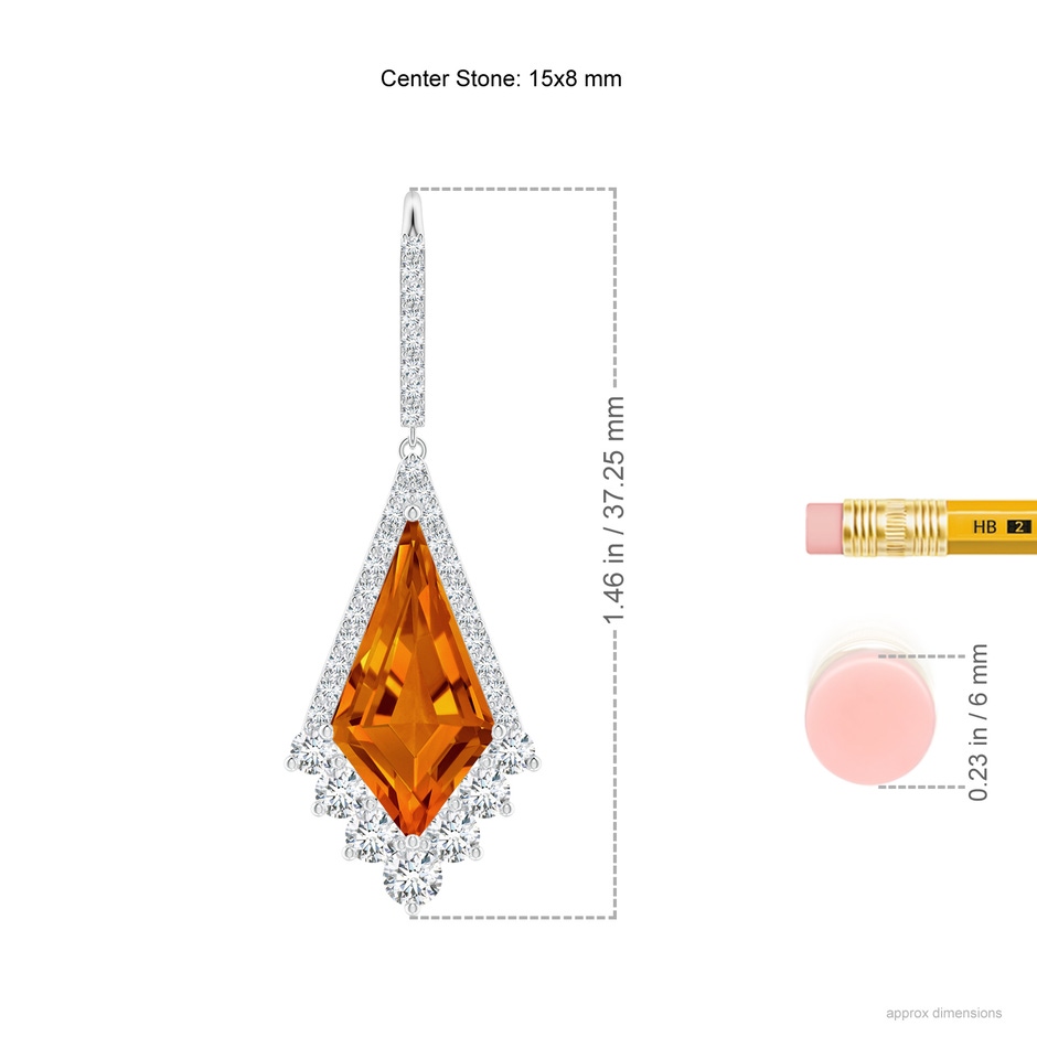 15x8mm AAAA Kite-Shaped Step-Cut Citrine Leverback Earrings in White Gold ruler