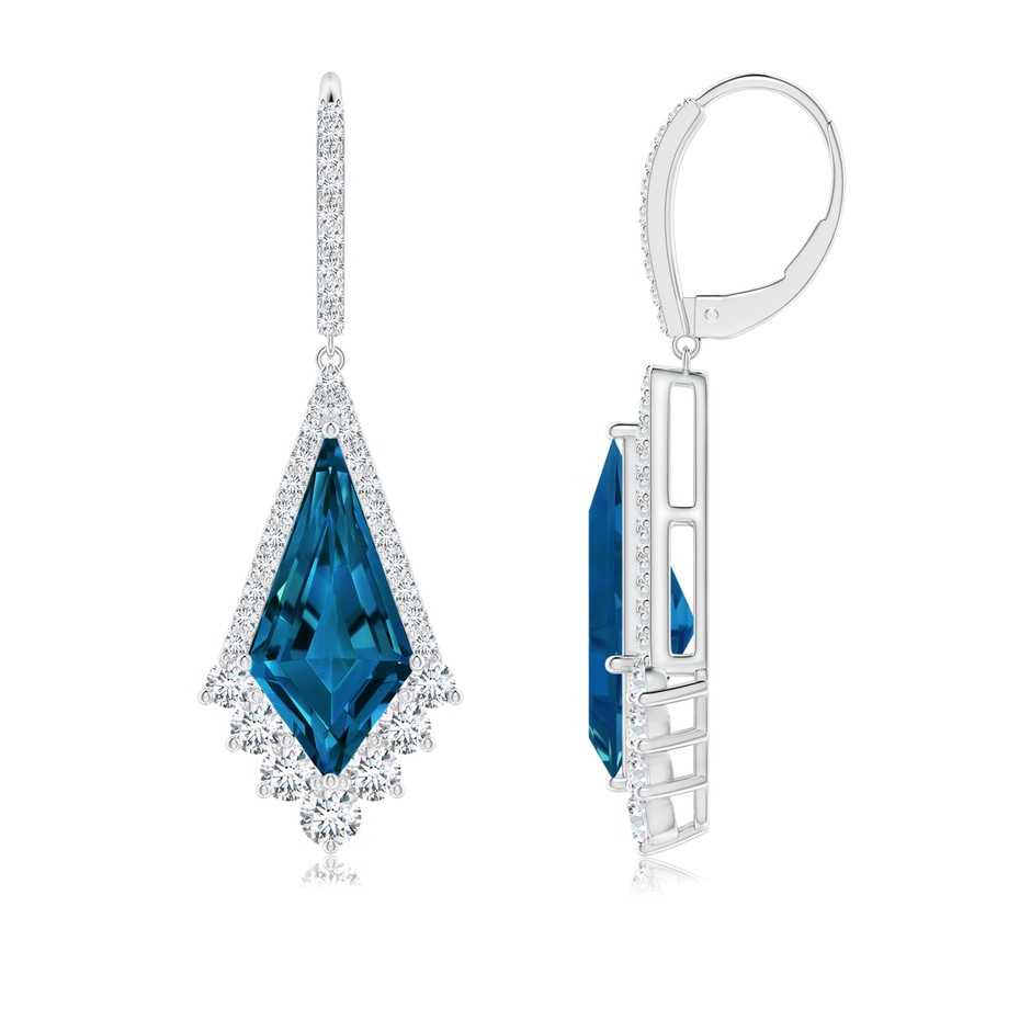 14x7mm AAAA Kite-Shaped Step-Cut London Blue Topaz Leverback Earrings in White Gold side 1