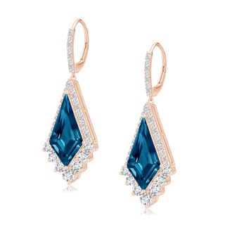 15x8mm AAAA Kite-Shaped Step-Cut London Blue Topaz Leverback Earrings in 9K Rose Gold