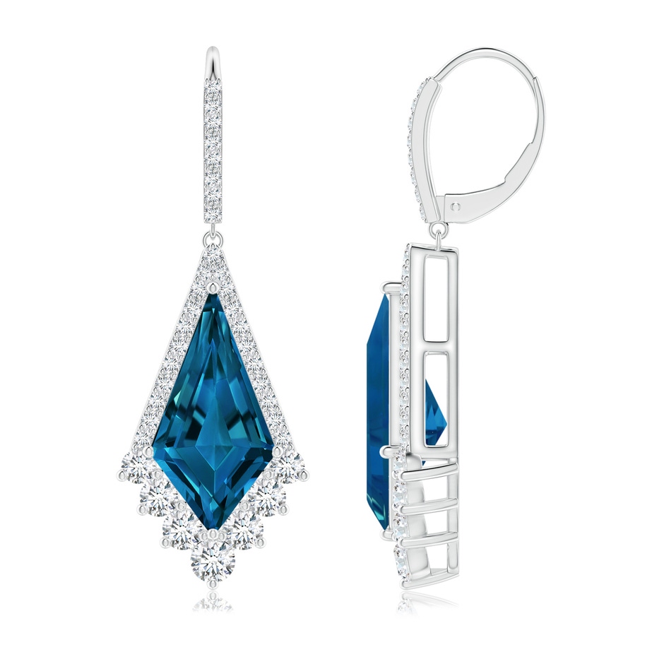 15x8mm AAAA Kite-Shaped Step-Cut London Blue Topaz Leverback Earrings in White Gold side 1