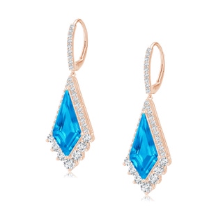 14x7mm AAAA Kite-Shaped Step-Cut Swiss Blue Topaz Leverback Earrings in 9K Rose Gold