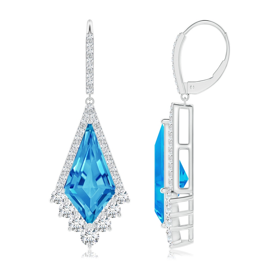 15x8mm AAAA Kite-Shaped Step-Cut Swiss Blue Topaz Leverback Earrings in White Gold side 1