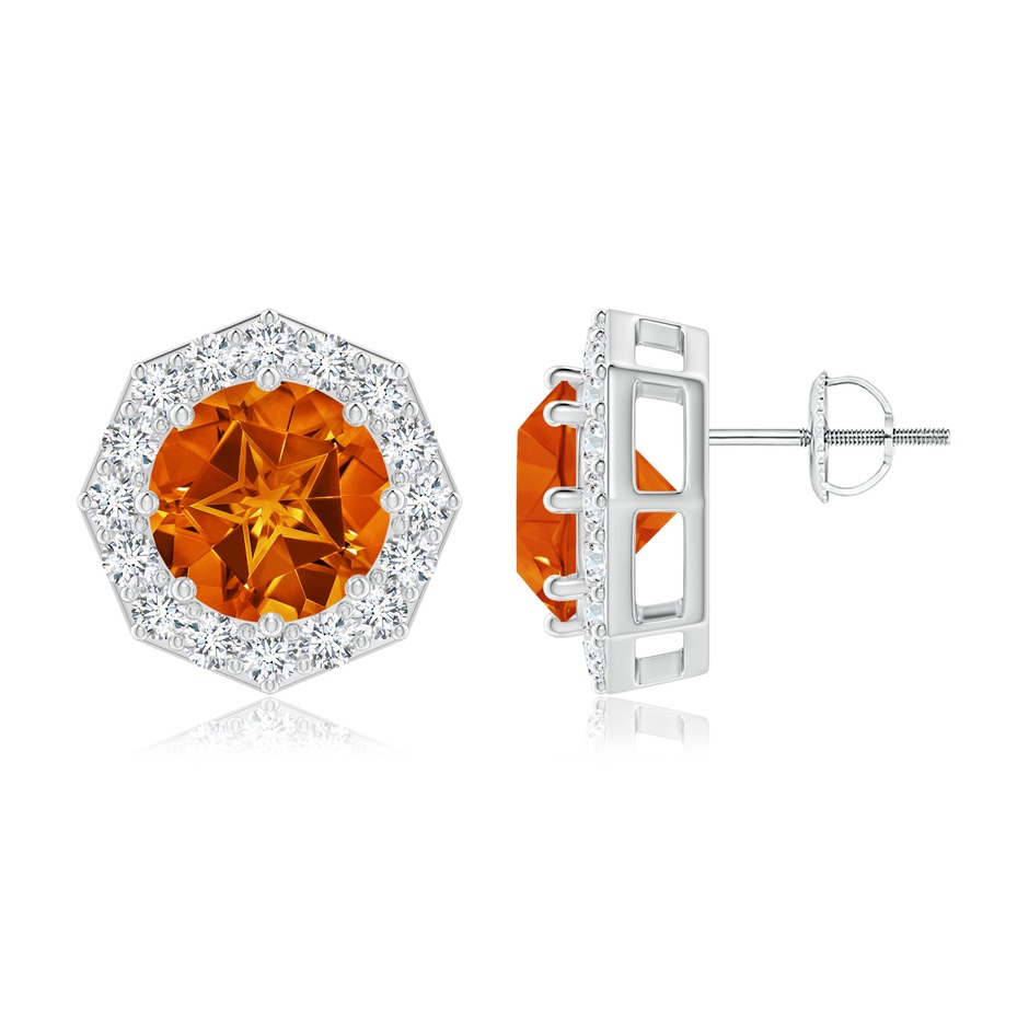 9mm AAAA Round Citrine Studs with Octagonal Halo in White Gold 