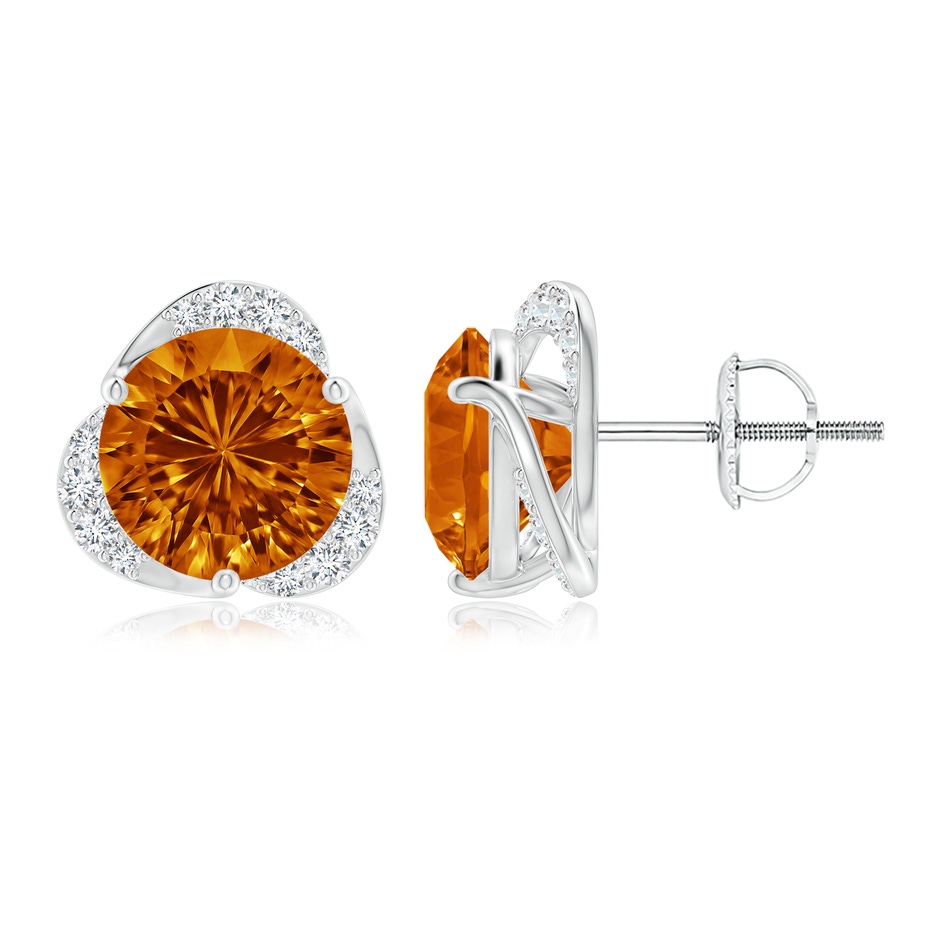 8mm AAAA Round Citrine Three Petal Flower Studs in White Gold 