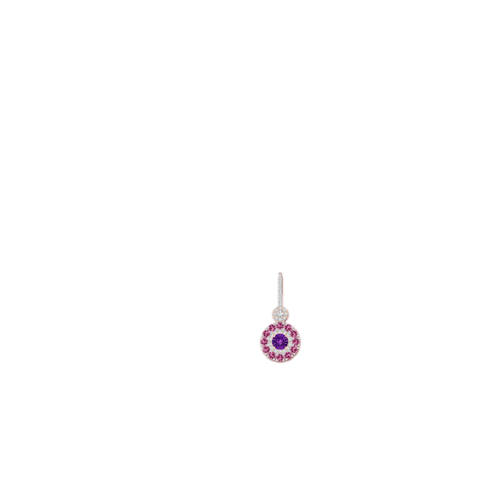 6mm AAAA Amethyst and Pink Tourmaline Double Halo Earrings in White Gold Rose Gold Body-Ear