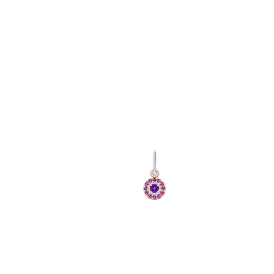 6mm AAAA Amethyst and Pink Tourmaline Double Halo Earrings in White Gold Rose Gold body-ear