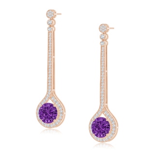 10mm AAAA Round Amethyst Long Teardrop Earrings in Rose Gold