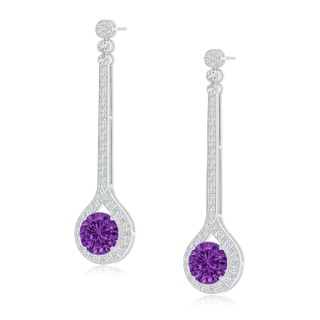 10mm AAAA Round Amethyst Long Teardrop Earrings in White Gold