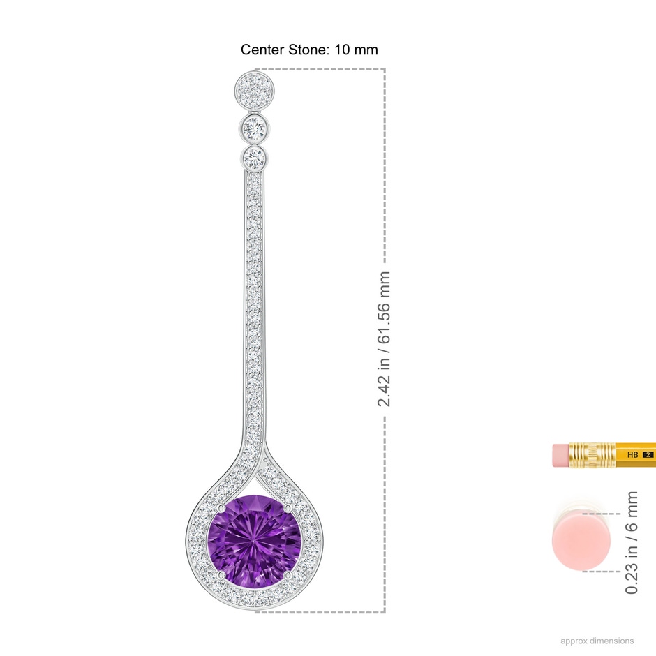 10mm AAAA Round Amethyst Long Teardrop Earrings in White Gold ruler