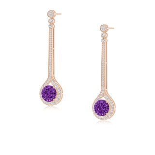 8mm AAAA Round Amethyst Long Teardrop Earrings in Rose Gold