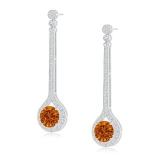 10mm AAAA Round Citrine Long Teardrop Earrings in White Gold