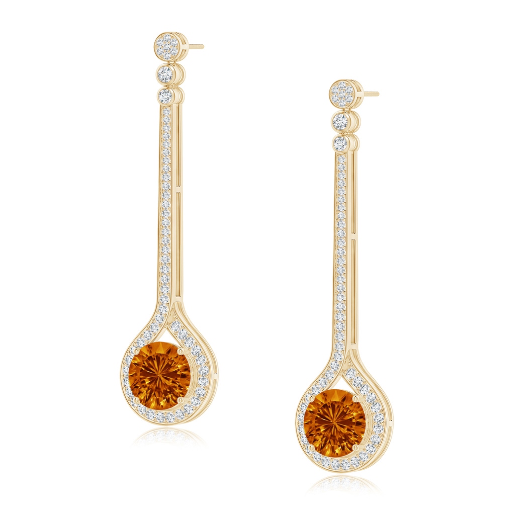 10mm AAAA Round Citrine Long Teardrop Earrings in Yellow Gold