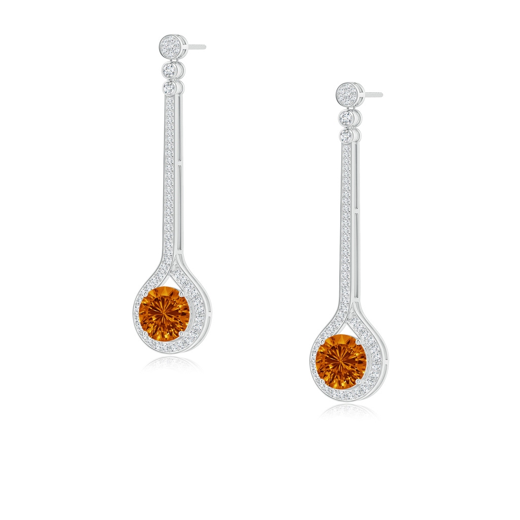 8mm AAAA Round Citrine Long Teardrop Earrings in White Gold