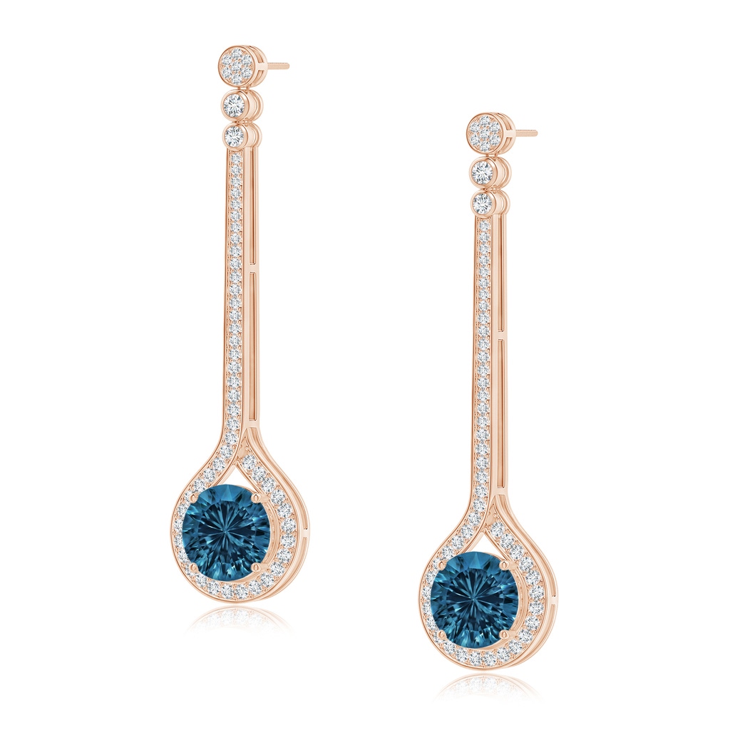 10mm AAAA Round London Blue Topaz Long Teardrop Earrings in Rose Gold