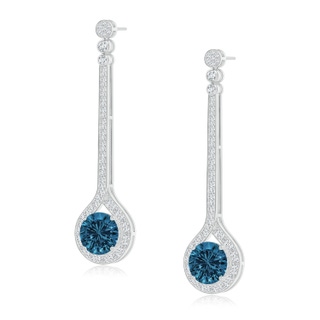 10mm AAAA Round London Blue Topaz Long Teardrop Earrings in White Gold