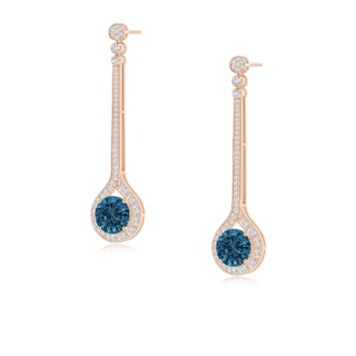 8mm AAAA Round London Blue Topaz Long Teardrop Earrings in 10K Rose Gold