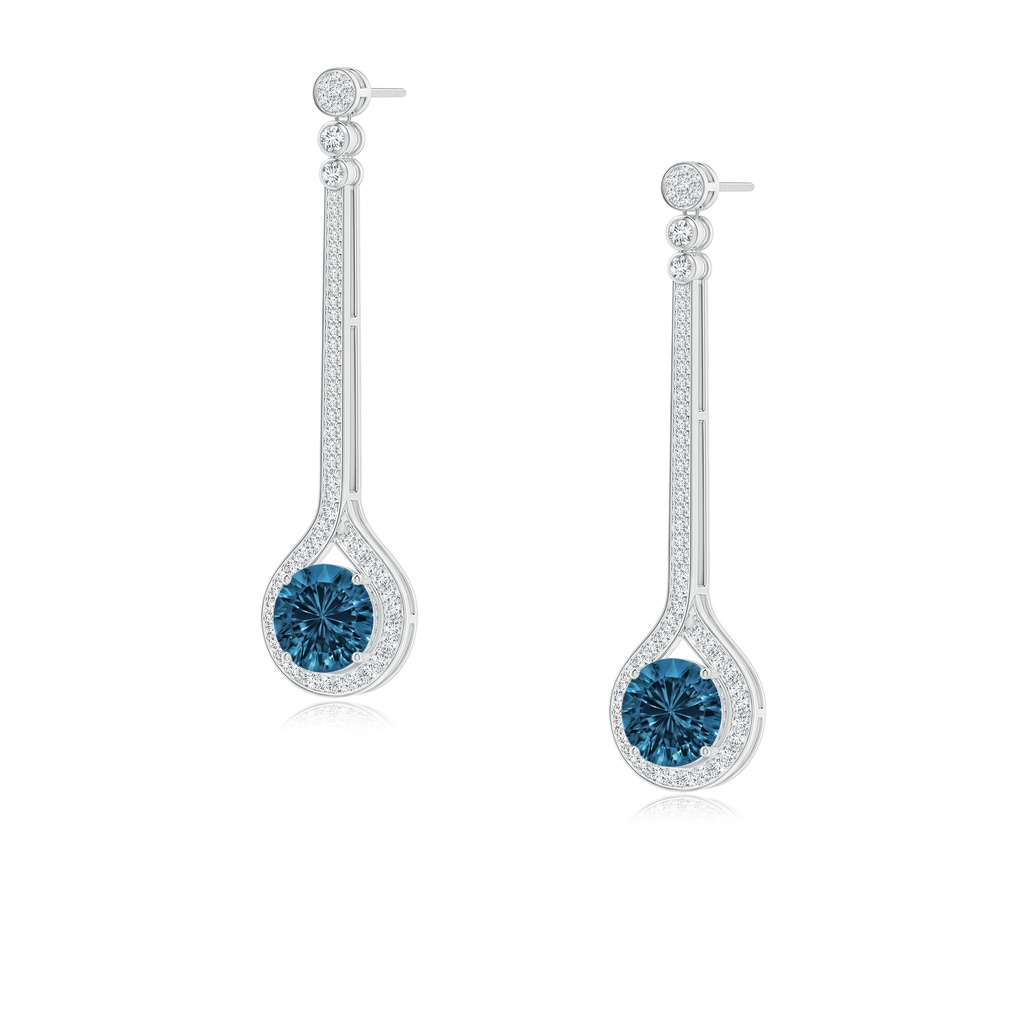 8mm AAAA Round London Blue Topaz Long Teardrop Earrings in White Gold