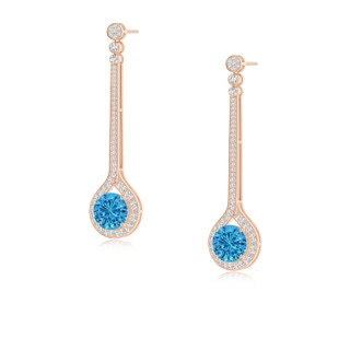 8mm AAAA Round Swiss Blue Topaz Long Teardrop Earrings in Rose Gold