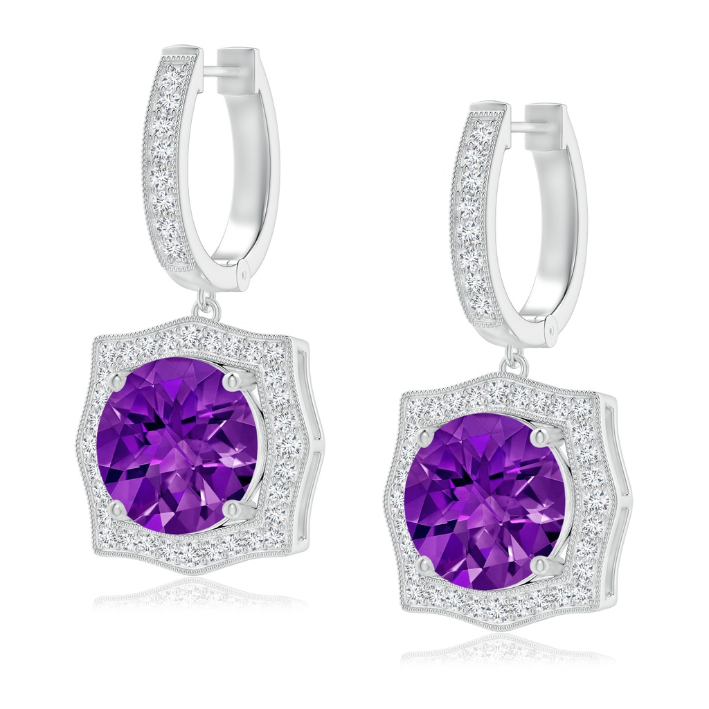 8mm AAAA Vintage Style Amethyst Earrings with Ornate Halo in P950 Platinum