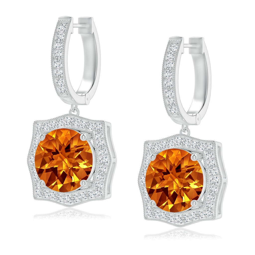 8mm AAAA Vintage Style Citrine Earrings with Ornate Halo in P950 Platinum