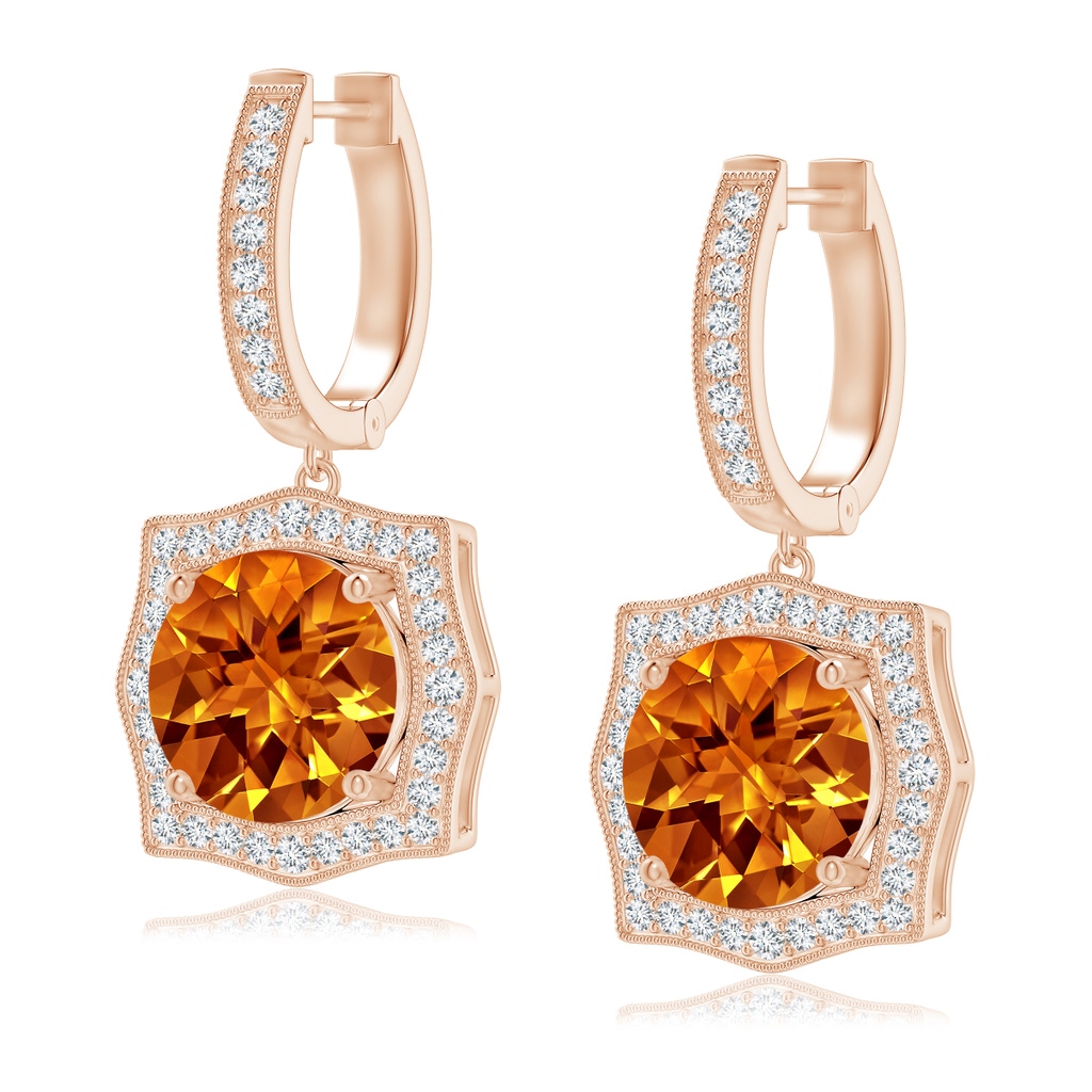 8mm AAAA Vintage Style Citrine Earrings with Ornate Halo in Rose Gold