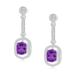 12x10mm AAAA Rectangular Cushion Amethyst Long Dangle Earrings in P950 Platinum