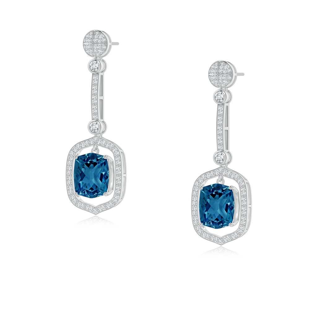 10x8mm AAAA Rectangular Cushion London Blue Topaz Long Dangle Earrings in P950 Platinum