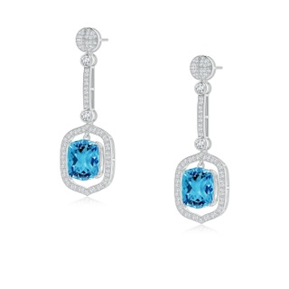 10x8mm AAAA Rectangular Cushion Swiss Blue Topaz Long Dangle Earrings in P950 Platinum