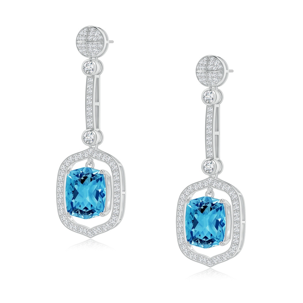 12x10mm AAAA Rectangular Cushion Swiss Blue Topaz Long Dangle Earrings in White Gold