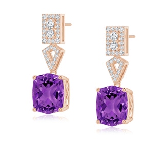 10x8mm AAAA Rectangular Cushion Amethyst Statement Earrings in 9K Rose Gold