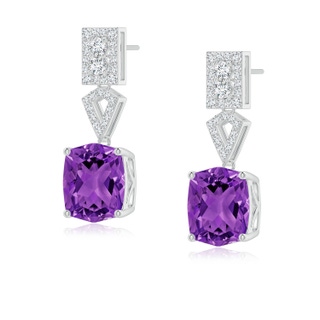 10x8mm AAAA Rectangular Cushion Amethyst Statement Earrings in P950 Platinum