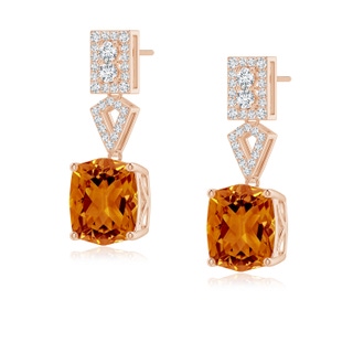 10x8mm AAAA Rectangular Cushion Citrine Statement Earrings in 10K Rose Gold