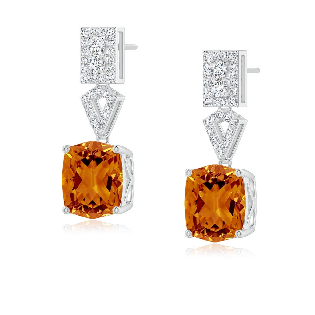 10x8mm AAAA Rectangular Cushion Citrine Statement Earrings in White Gold