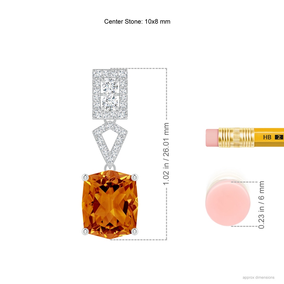 10x8mm AAAA Rectangular Cushion Citrine Statement Earrings in White Gold ruler