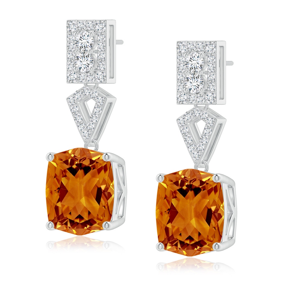 12x10mm AAAA Rectangular Cushion Citrine Statement Earrings in White Gold 