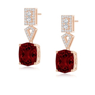 10x8mm AAAA Rectangular Cushion Garnet Statement Earrings in 10K Rose Gold