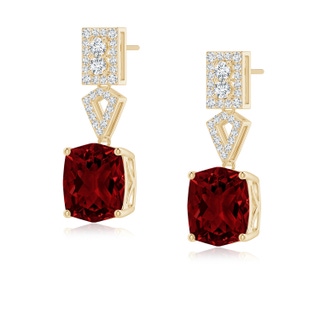 10x8mm AAAA Rectangular Cushion Garnet Statement Earrings in Yellow Gold