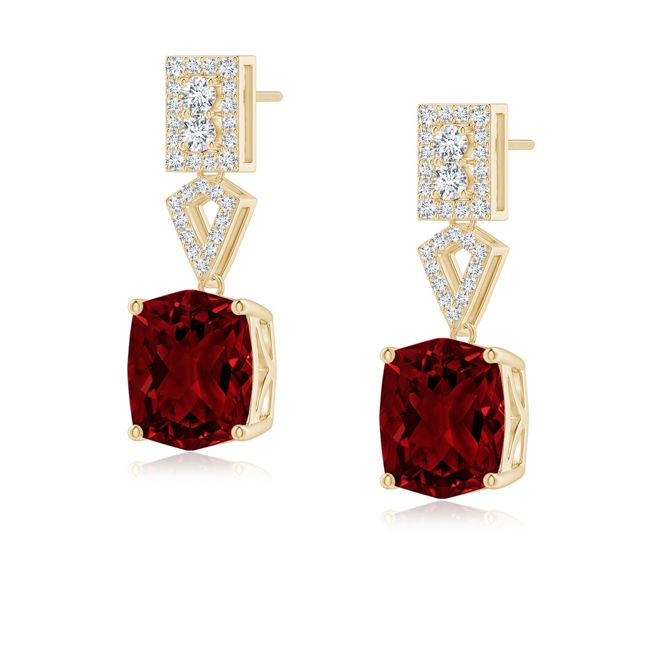 10x8mm AAAA Rectangular Cushion Garnet Statement Earrings in Yellow Gold 