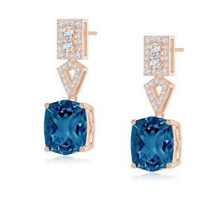 10x8mm AAAA Rectangular Cushion London Blue Topaz Statement Earrings in 10K Rose Gold