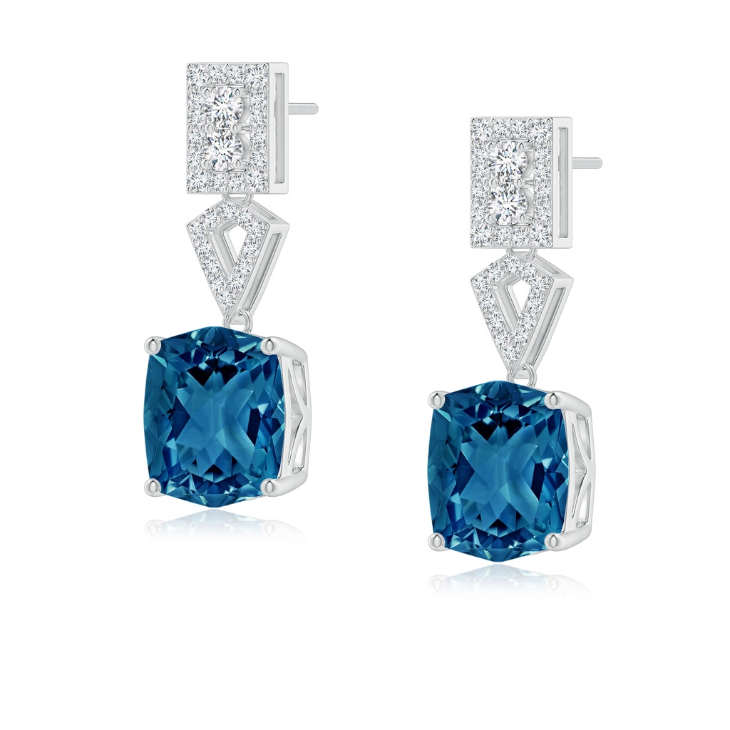 10x8mm AAAA Rectangular Cushion London Blue Topaz Statement Earrings in P950 Platinum