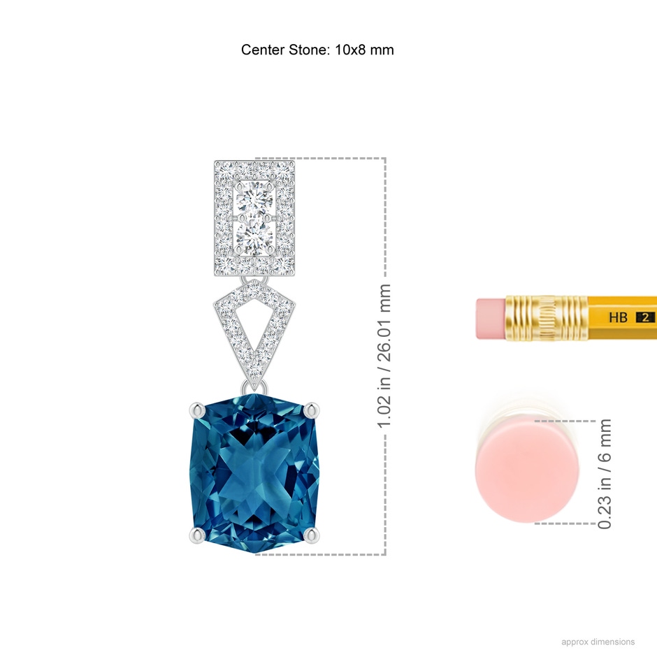 10x8mm AAAA Rectangular Cushion London Blue Topaz Statement Earrings in P950 Platinum ruler