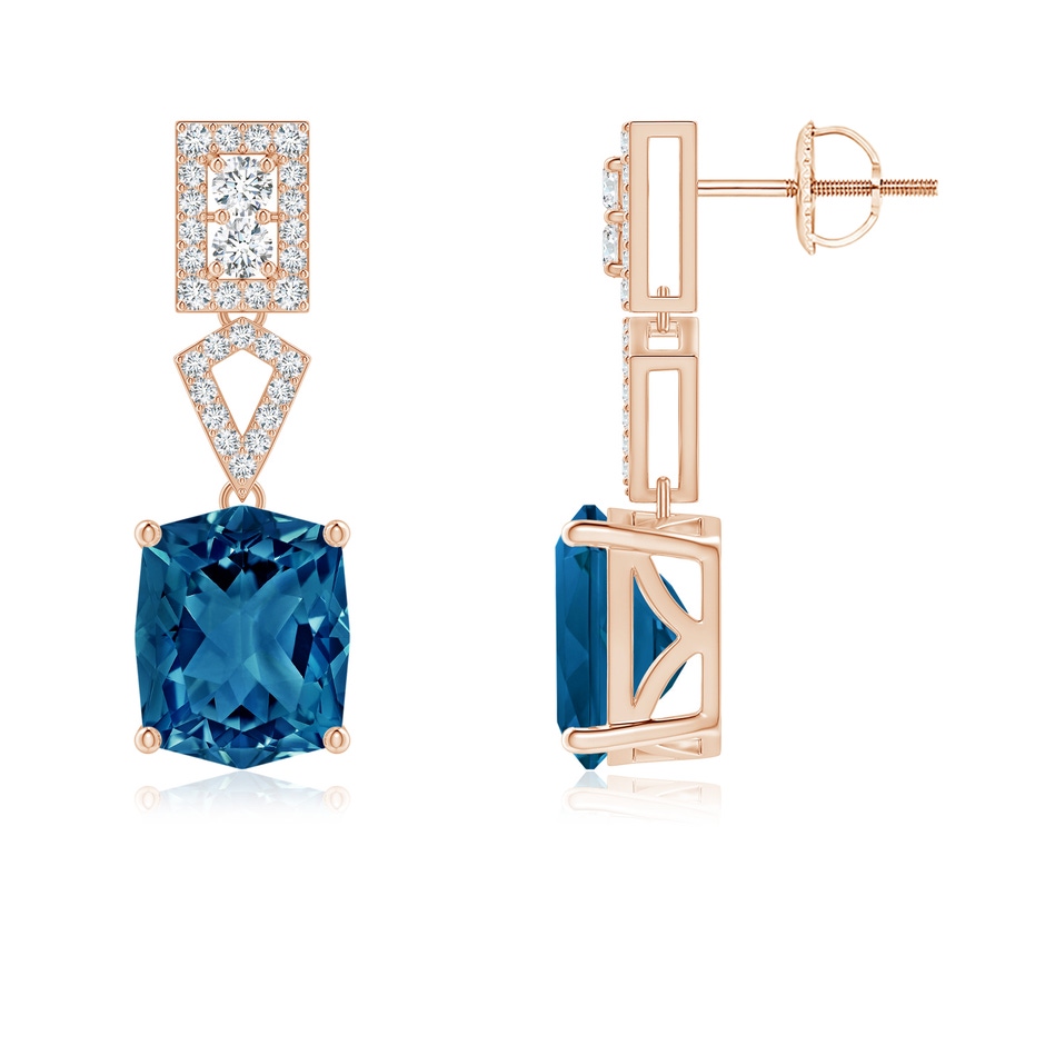 10x8mm AAAA Rectangular Cushion London Blue Topaz Statement Earrings in Rose Gold side-1