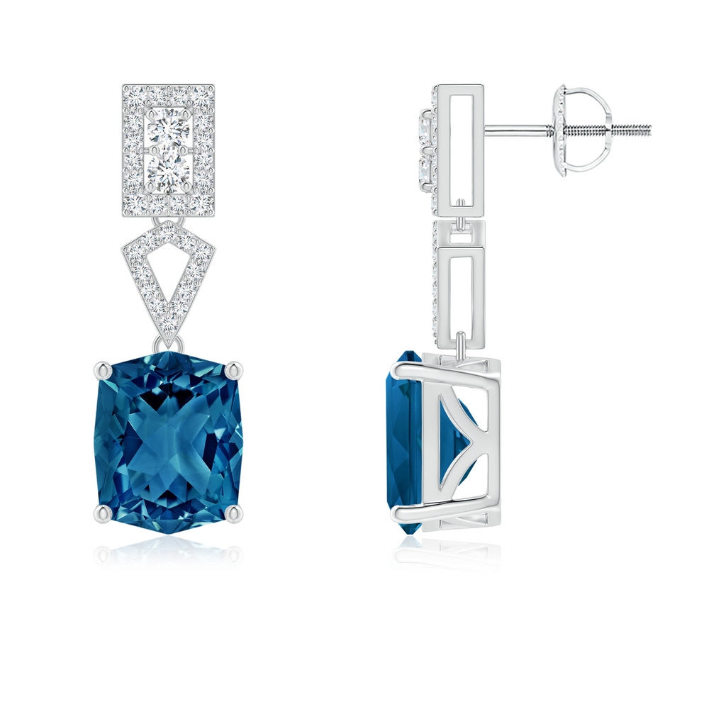 10x8mm AAAA Rectangular Cushion London Blue Topaz Statement Earrings in White Gold - side_1