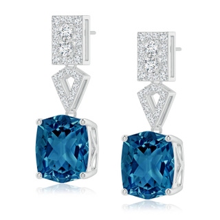 12x10mm AAAA Rectangular Cushion London Blue Topaz Statement Earrings in P950 Platinum